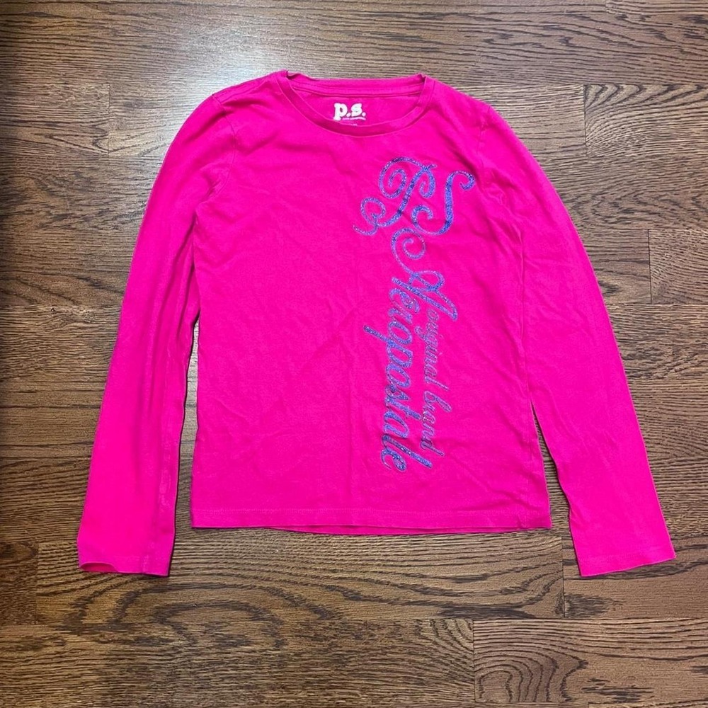 🍟y2k KIDS girls aeropostale pink‎ glitter graphic top large